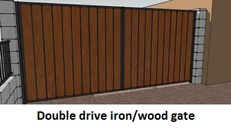 RV gate:  double drive rv gate composite with wood leading into a back yard.