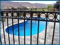 Pool fence:  custom pool fence with double rail with circles
